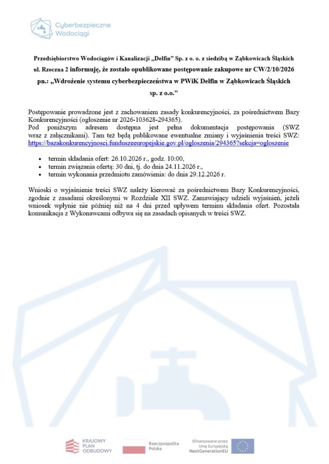 Postępowanie zakupowe nr CW/2/10/2026